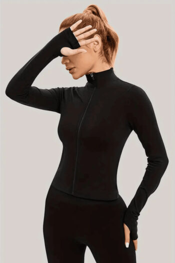 Nəfəs ala bilən fermuarlı & uzunqollu gödəkçə / Baş barmaq Style