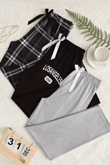 3-lü Qadın Rahat Plaid Pijama Dəsti